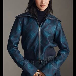 Maeve Blue Bomber Jacket with Structured Design